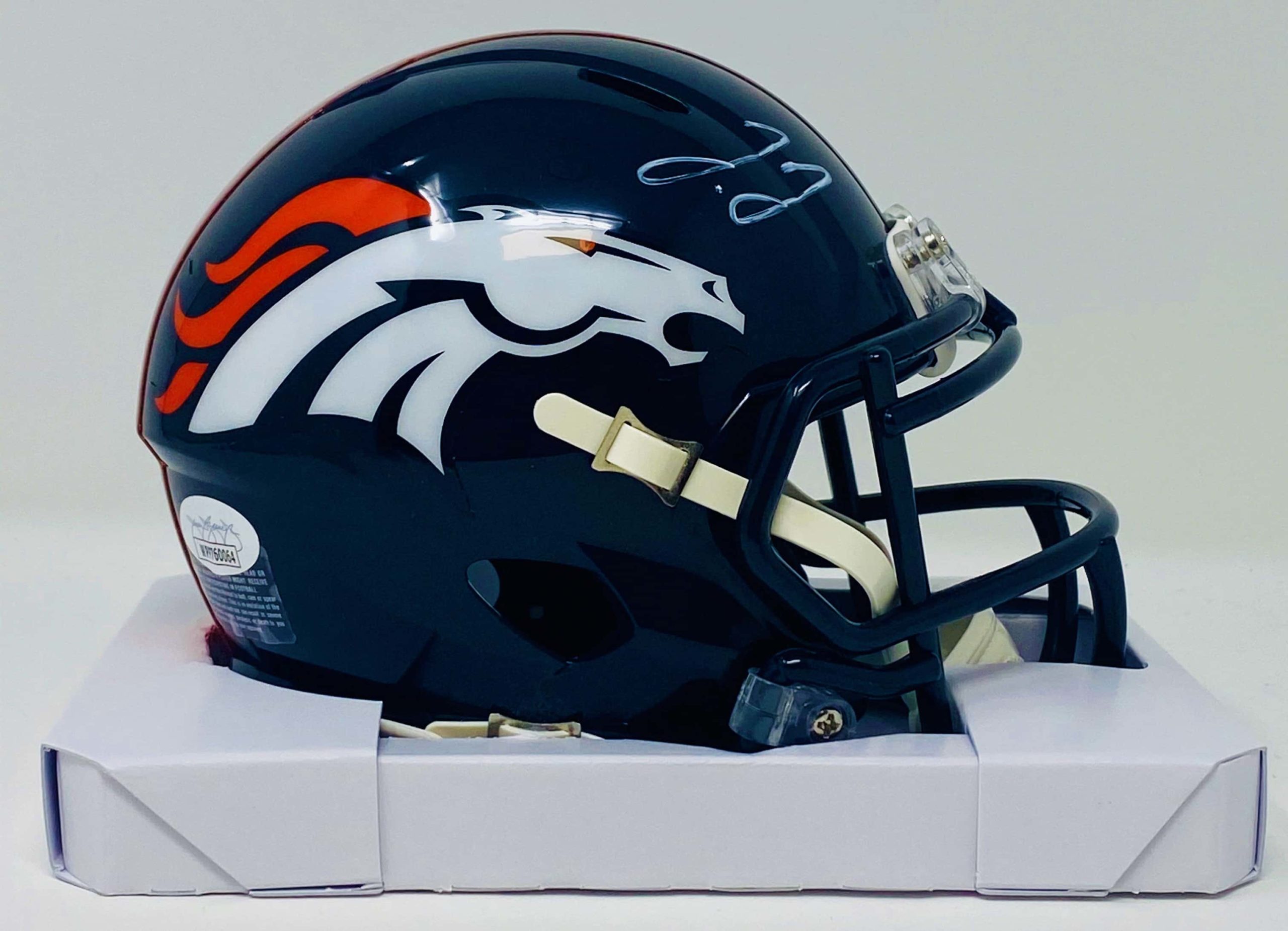 Jerry Jeudy Denver Broncos Signed Autograph Speed Mini Helmet White INK JSA Witnessed Certified 