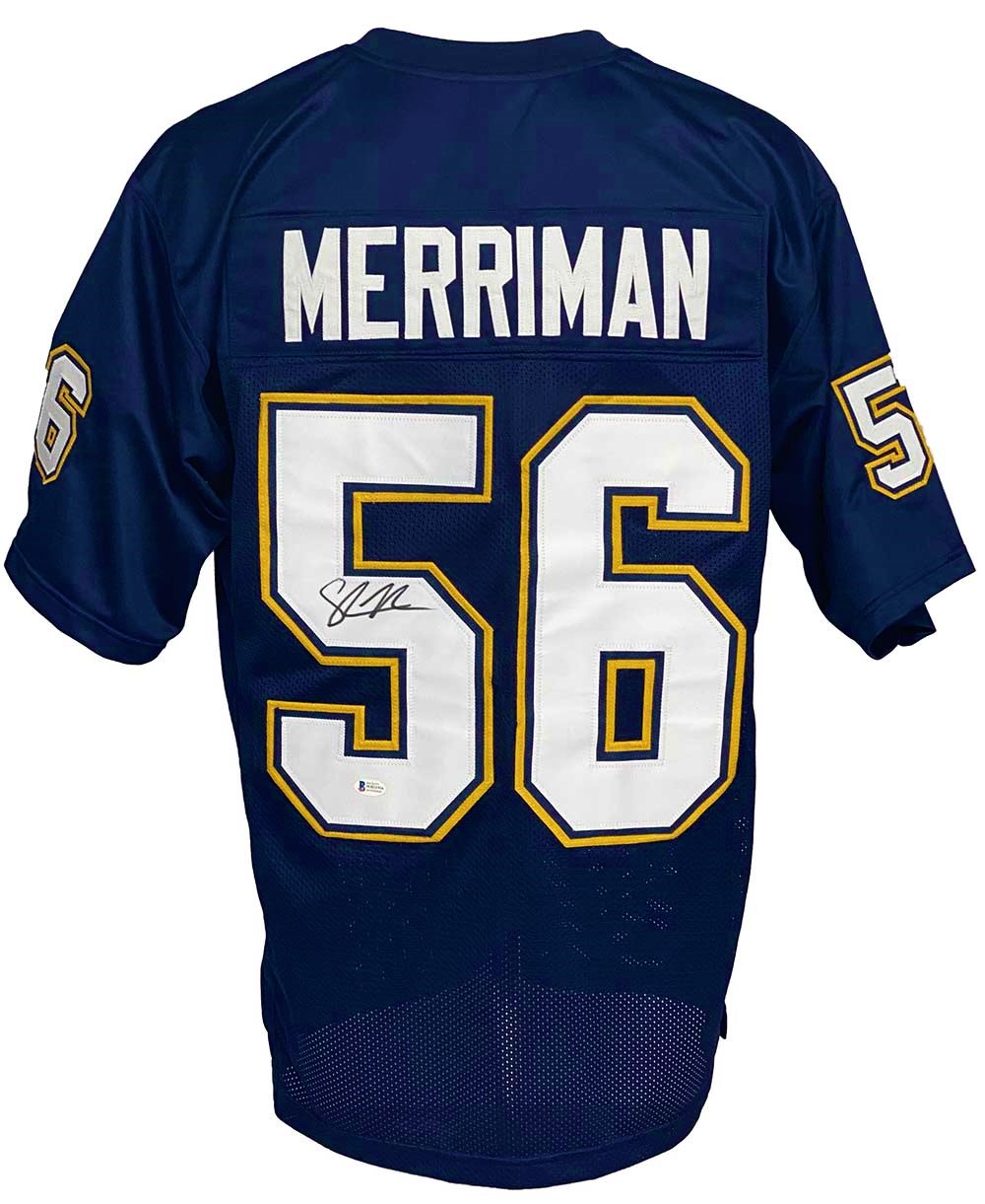 Los Angeles Chargers Shawne Merriman Autographed Pro Style Navy Blue Jersey BAS Authenticated
