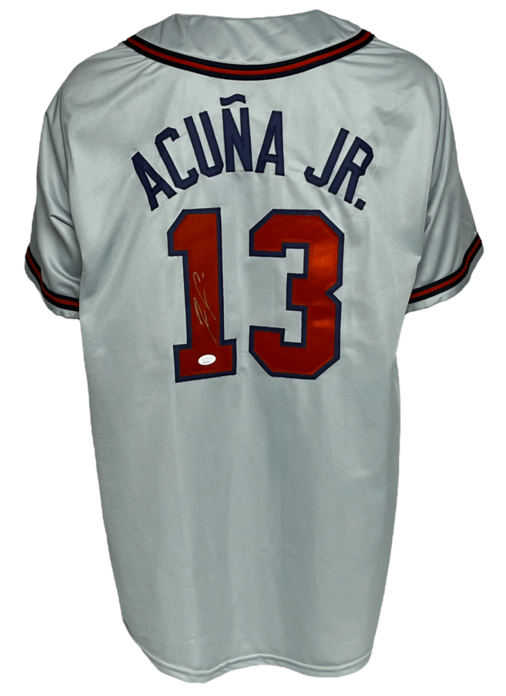 Ronald Acuna Jr. Signed Atlanta Braves Majestic Grey Baseball Jersey JSA  158500