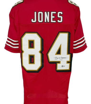 San Francisco 49ers Brent Jones Autographed Pro Style Red Throwback Jersey BAS Authenticated