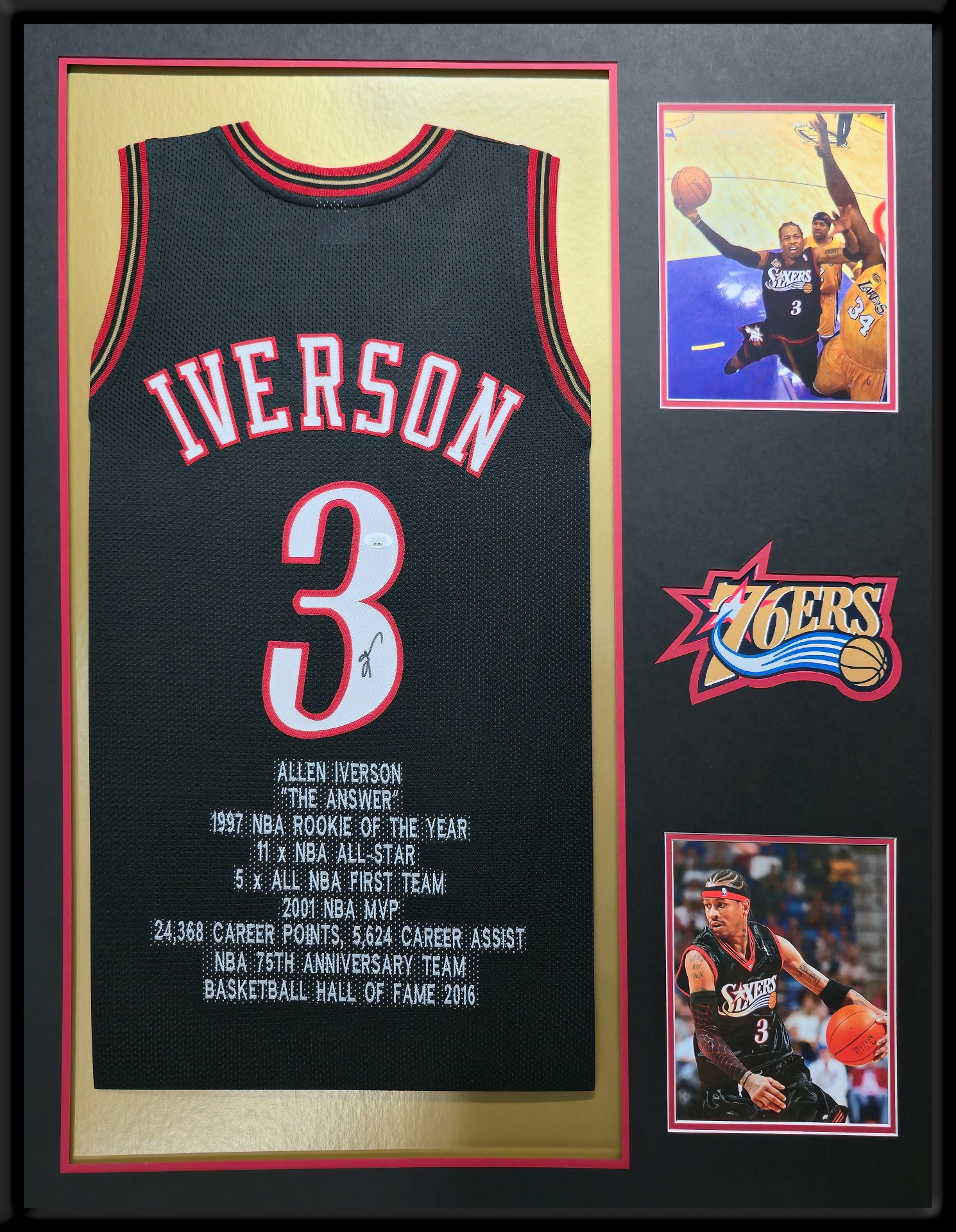 Framed Allen Iverson Philadelphia 76ers Pro Style Custom Black