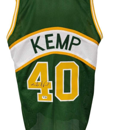 Seattle Supersonics Shawn Kemp Signed Green Pro Style Custom Jersey BAS Authenticated