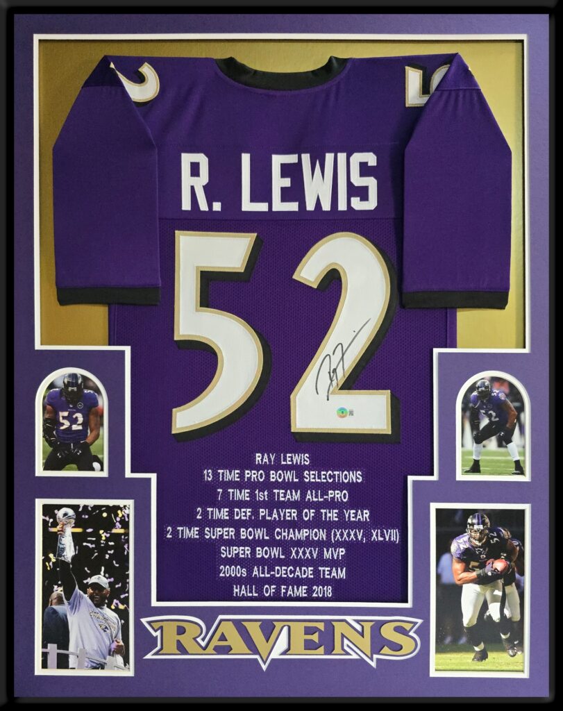 Framed Baltimore Ravens Ray Lewis Pro Style Custom Stat Jersey BAS