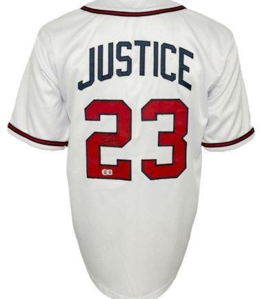 Atlanta Braves Dave Justice Autographed Pro Style White Jersey BAS Authenticated