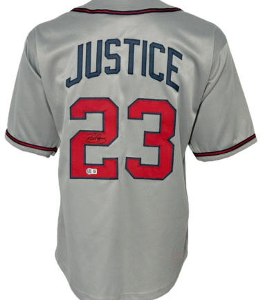 Atlanta Braves Dave Justice Autographed Pro Style Grey Jersey BAS Authenticated