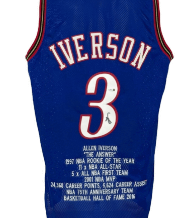 Philadelphia 76ers Allen Iverson Autographed Pro Style Blue Stat Jersey JSA Authenticated