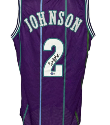 Charlotte Hornets Larry "Grand Mama" Johnson Autographed Pro Style Purple Jersey JSA Authenticated