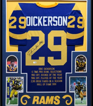 Framed Eric Dickerson Los Angeles Rams Pro Style Custom Blue Stat Jersey BAS Authenticated
