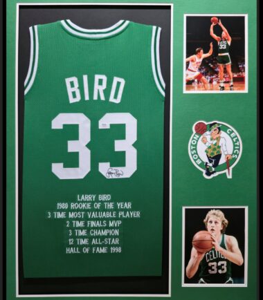 Framed Larry Bird Boston Celtics Pro Style Custom Green Stat Jersey PSA Authenticated