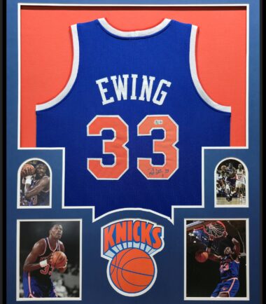 Framed Patrick Ewing New York Knicks Pro Style Blue Custom Jersey BAS Authenticated