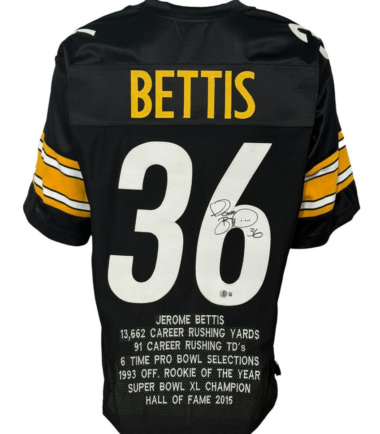 Pittsburgh Steelers Jerome Bettis Autographed Pro Style Black Stat Jersey BAS Authenticated