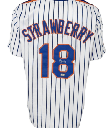 New York Mets Darryl Strawberry Autographed Pro Style Pinstripe Jersey BAS Authenticated