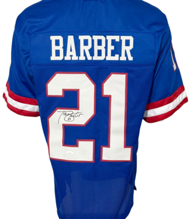 New York Giants Tiki Barber Autographed Pro Style Jersey Blue JSA Authenticated