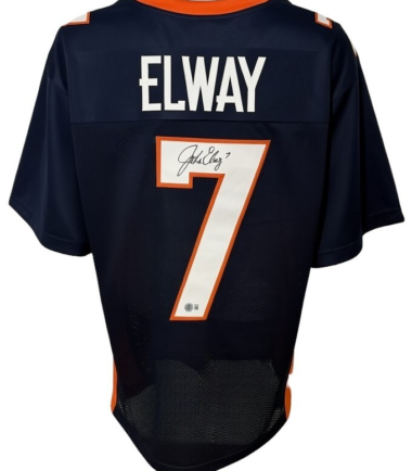 Denver Broncos John Elway Autographed Pro Style Navy Blue Jersey BAS Authenticated