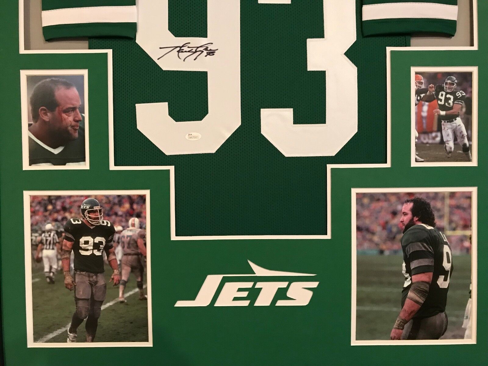 FRAMED MARTY LYONS AUTOGRAPHED SIGNED NEW YORK JETS JERSEY JSA COA