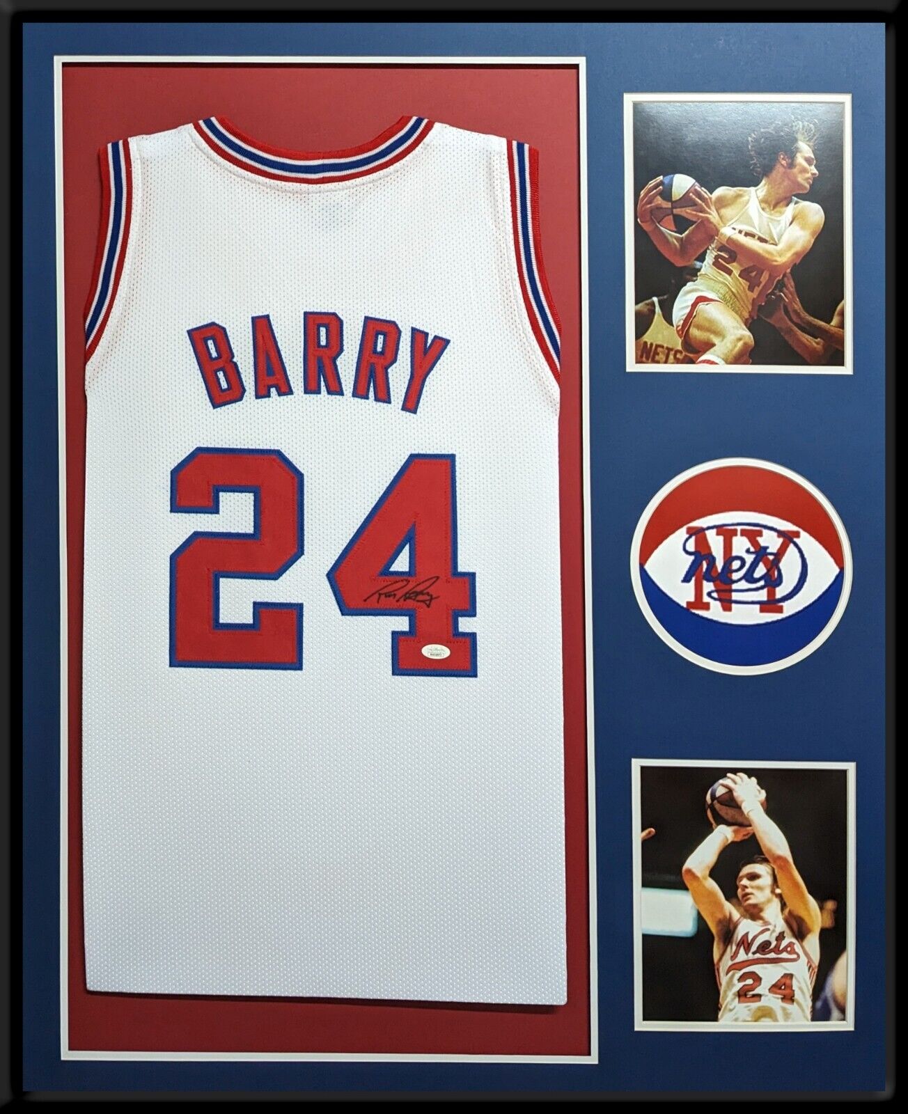 FRAMED-NEW-YORK-NETS-RICK-BARRY-AUTOGRAPHED-SIGNED-JERSEY-JSA-COA-166452102001