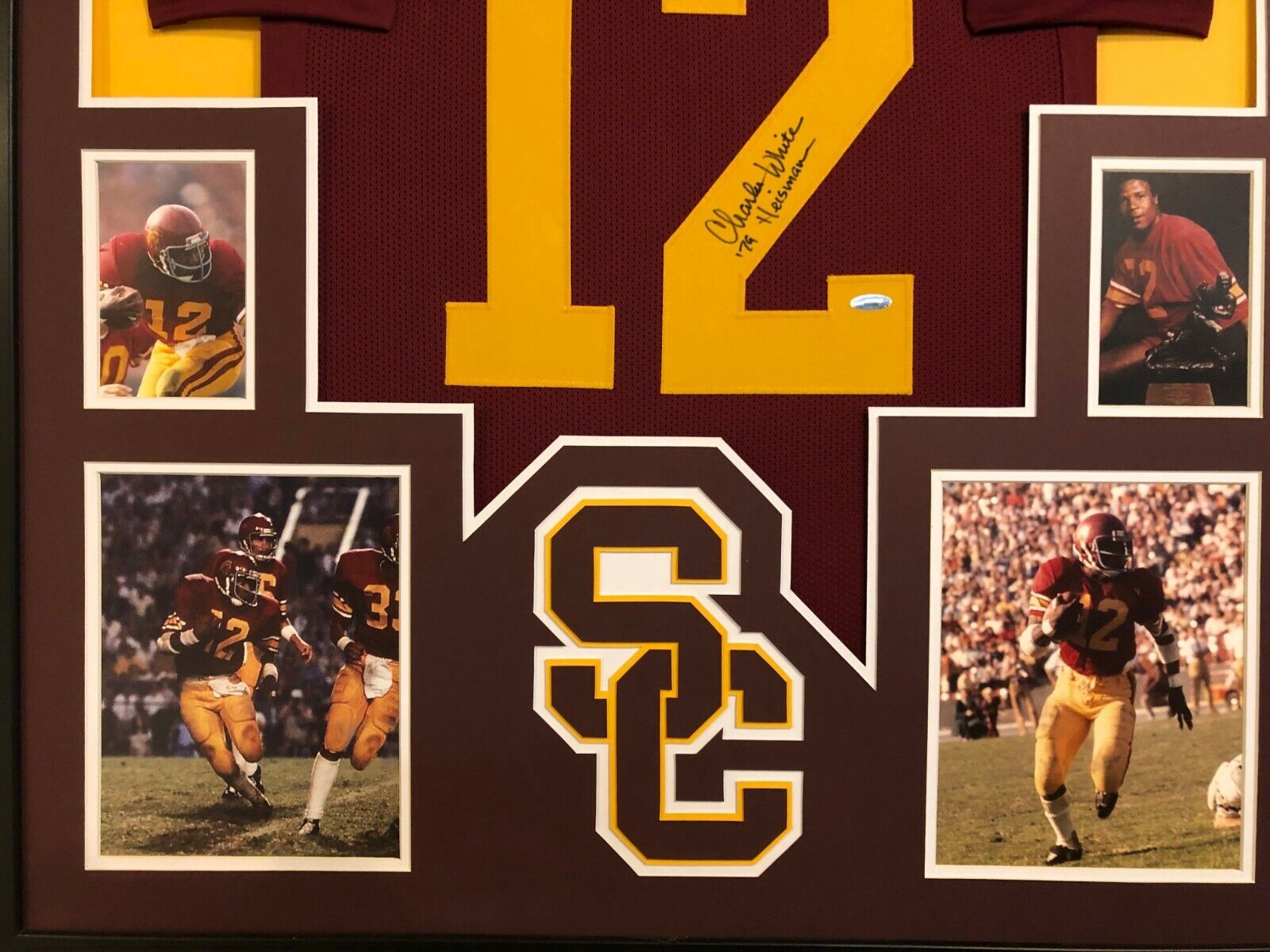 FRAMED USC TROJANS CHARLES WHITE AUTOGRAPHED SIGNED INSCRIBE JERSEY