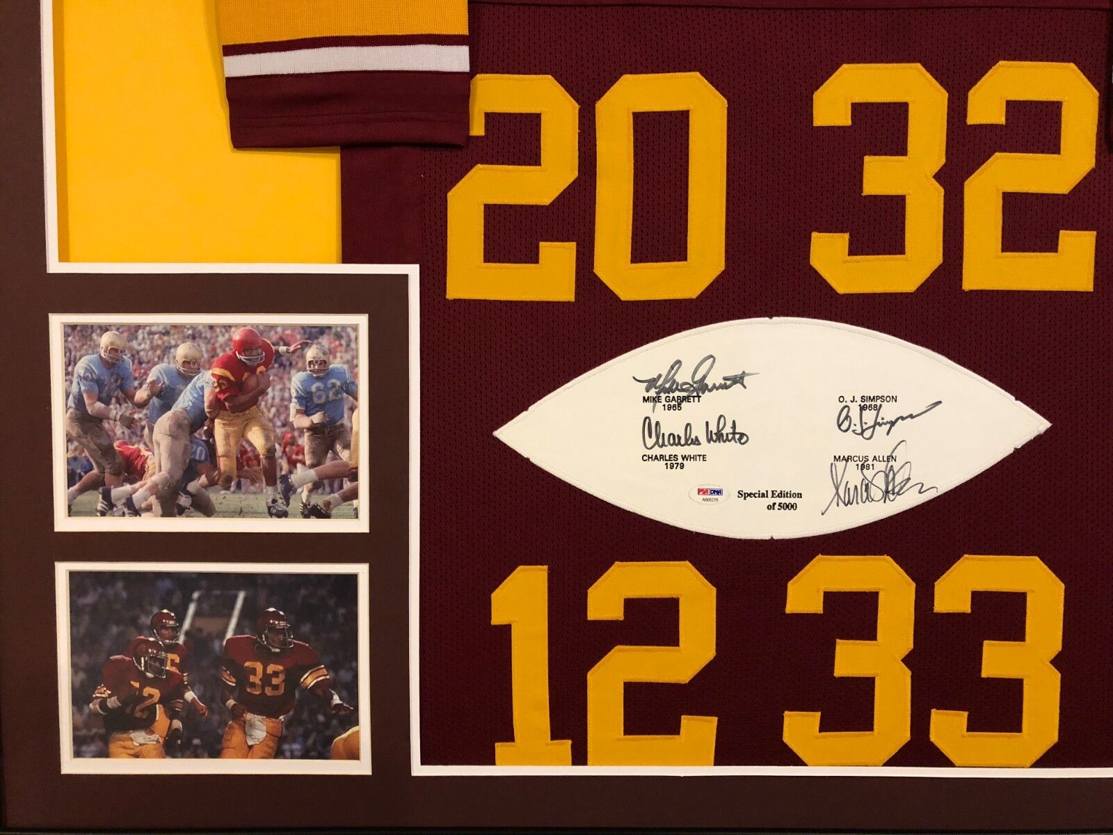 FRAMED USC TROJANS SIMPSONALLENGARRETTWHITE SIGNED HEISMAN JERSEY