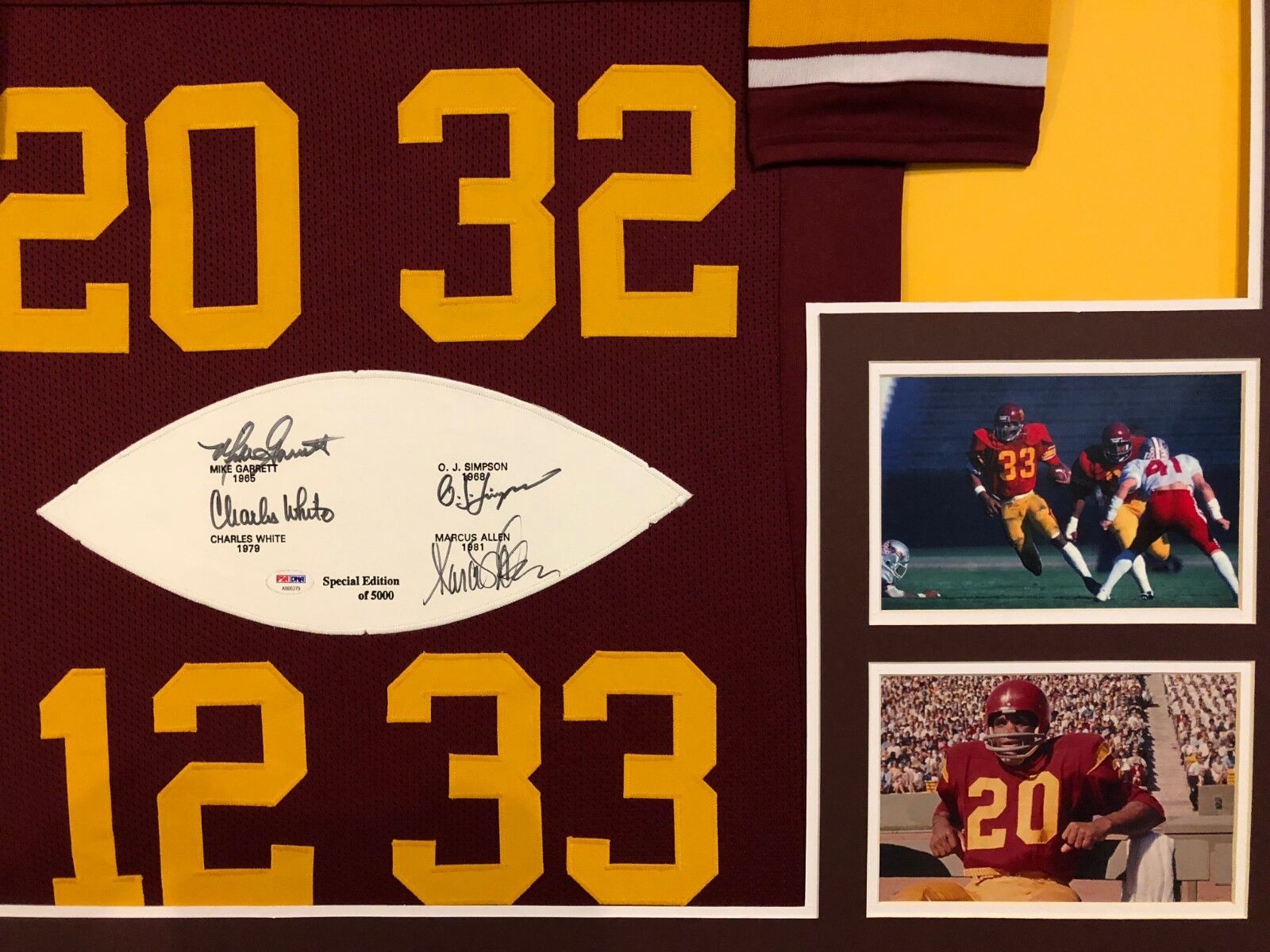 FRAMED USC TROJANS SIMPSONALLENGARRETTWHITE SIGNED HEISMAN JERSEY