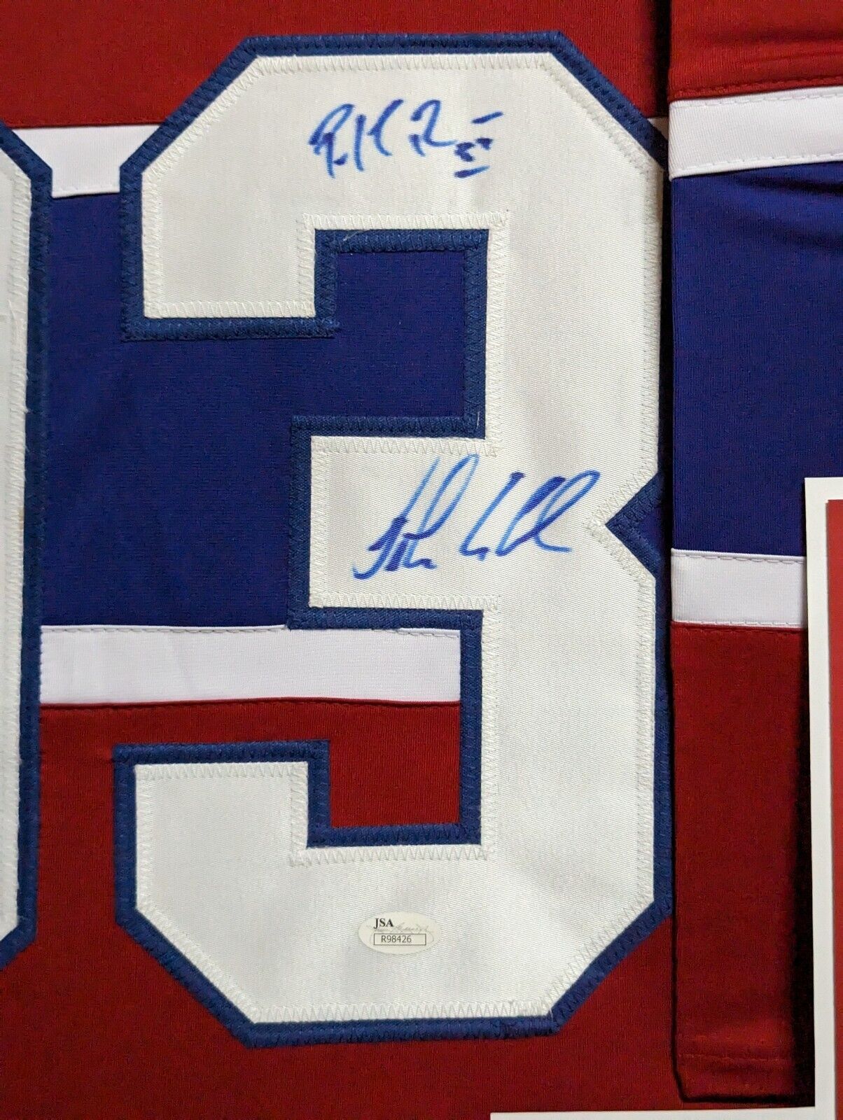 FRAMED MONTREAL CANADIENS PATRICK ROY & JOHN LECLAIR AUTOGRAPHED JERSEY