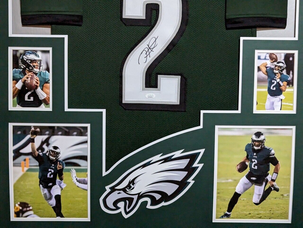 FRAMED PHILADELPHIA EAGLES JALEN HURTS AUTOGRAPHED SIGNED 2 JERSEY JSA
