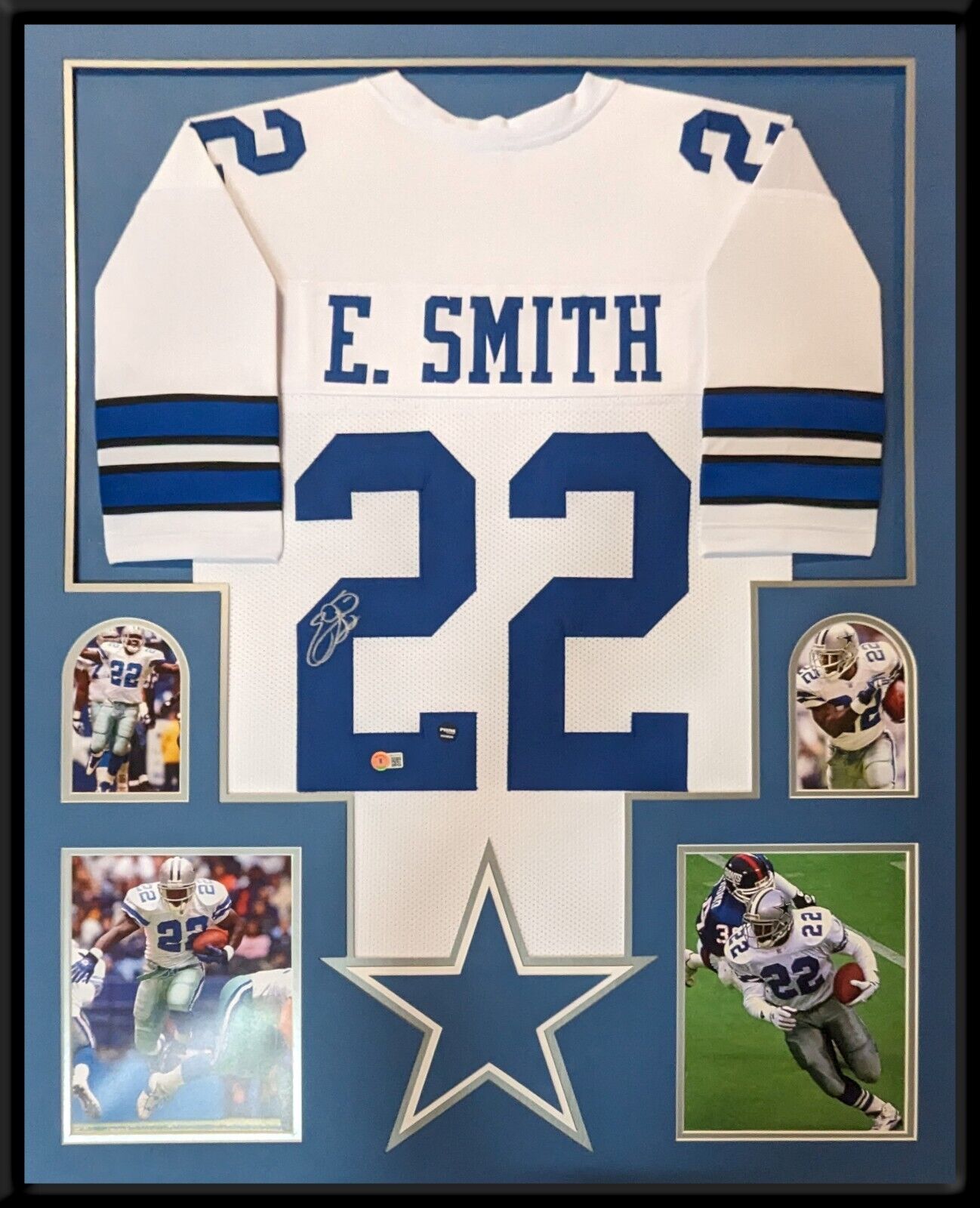 FRAMED DALLAS COWBOYS EMMITT SMITH AUTOGRAPHED SIGNED JERSEY BECKETT