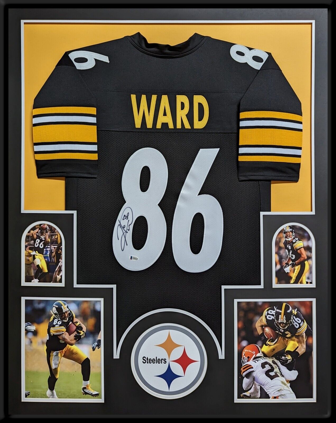 FRAMED PITTSBURGH STEELERS HINES WARD AUTOGRAPHED SIGNED JERSEY BECKETT