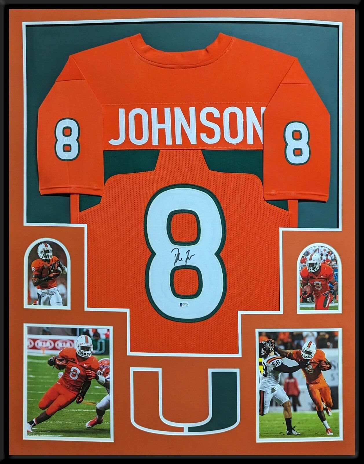 FRAMED-MIAMI-HURRICANES-DUKE-JOHNSON-AUTOGRAPHED-SIGNED-JERSEY-BECKETT-COA-166463480076