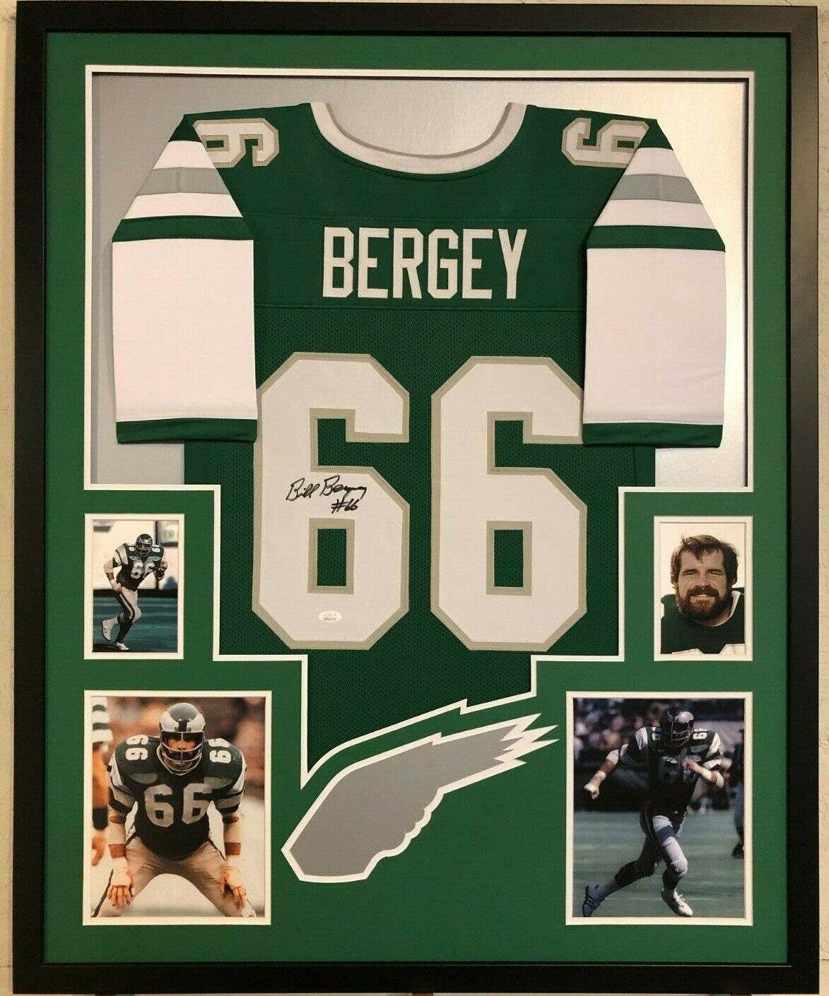 FRAMED PHILADELPHIA EAGLES BILL BERGEY AUTOGRAPHED SIGNED JERSEY JSA