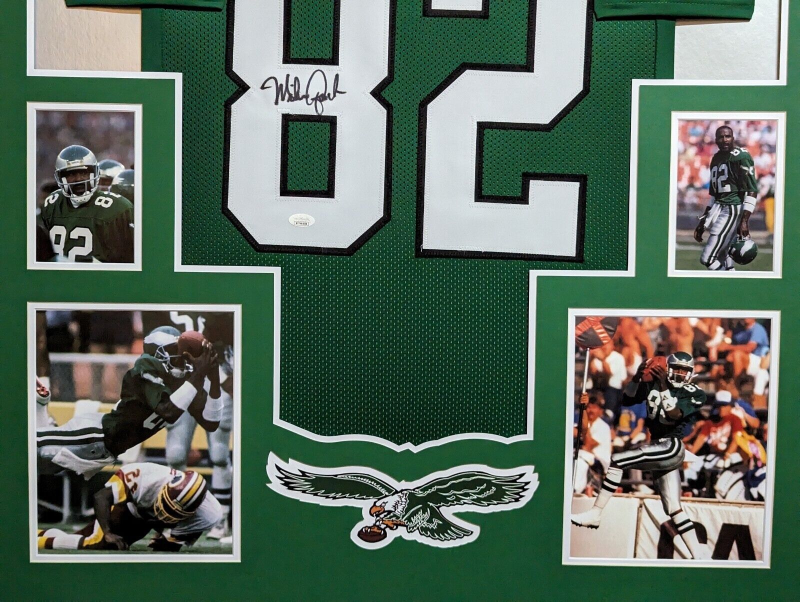 FRAMED PHILADELPHIA EAGLES MIKE QUICK AUTOGRAPHED SIGNED JERSEY JSA COA