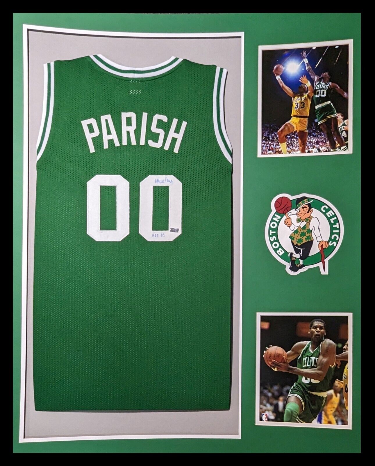 FRAMED BOSTON CELTICS ROBERT PARISH AUTOGRAPHED JERSEY MOUNTED MEMORIES
