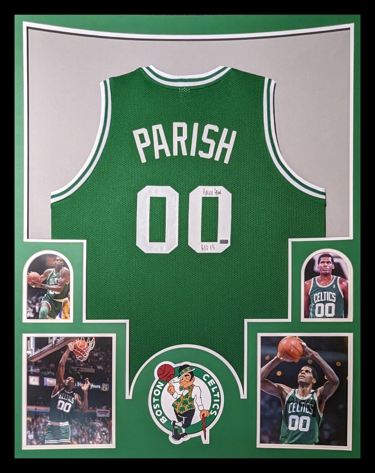 FRAMED BOSTON CELTICS ROBERT PARISH AUTOGRAPHED JERSEY MOUNTED MEMORIES
