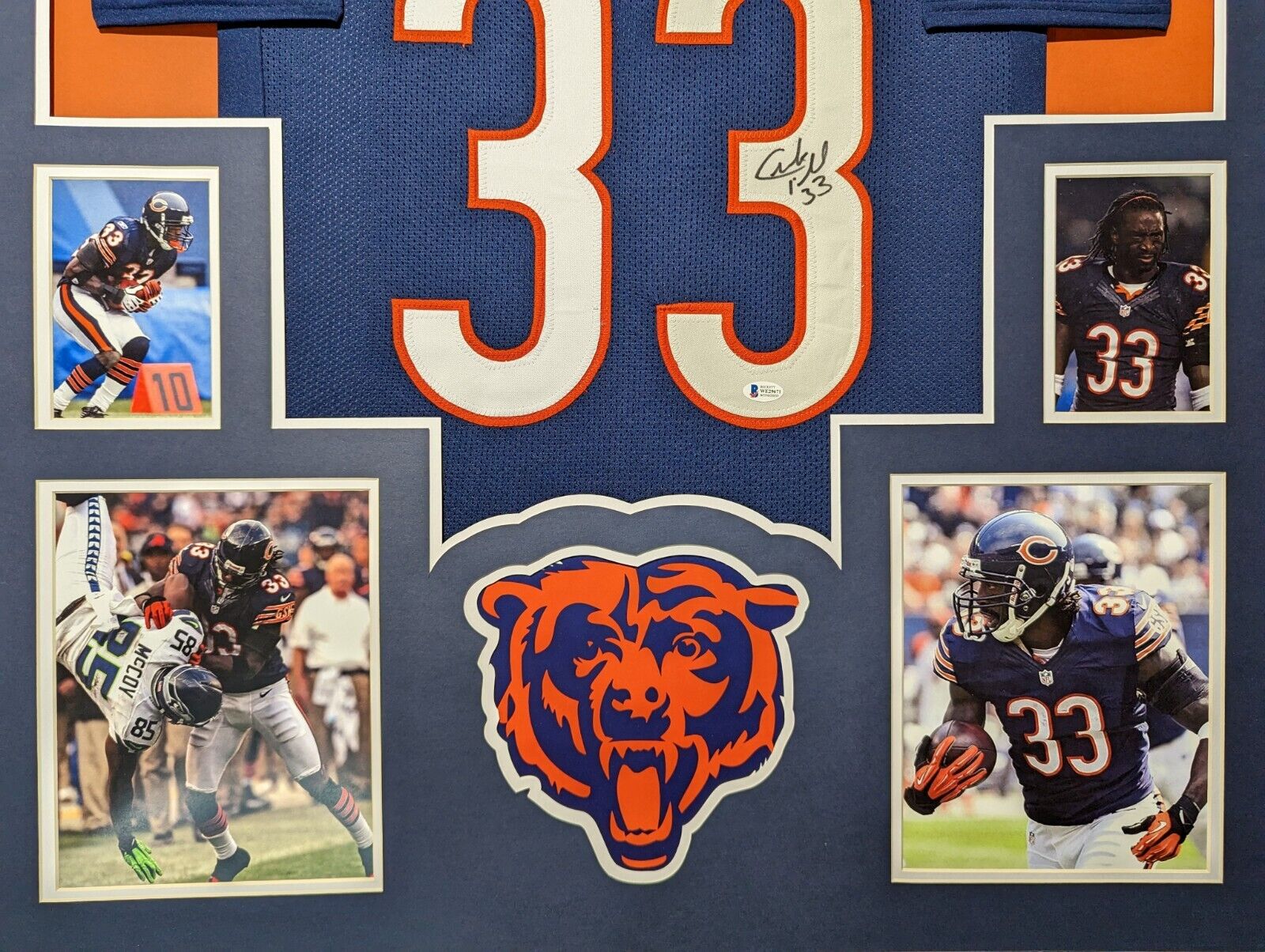 FRAMED CHICAGO BEARS CHARLES PEANUT TILLMAN SIGNED JERSEY BECKETT COA